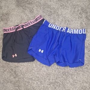Under Armour Women's Athletic Heatgear Shorts - Black / Blue Set Of 2 - XS
